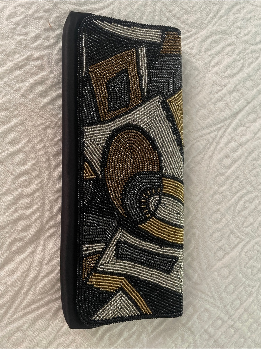 La Regale Black Beaded Evening bag with Gold & Silver Accents